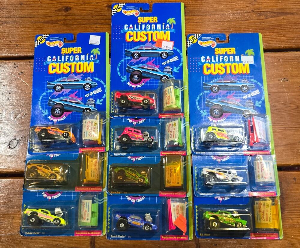 Vintage Hot Wheels SUPER California Custom Lot of 10 Cars New on Cards Big Wheel